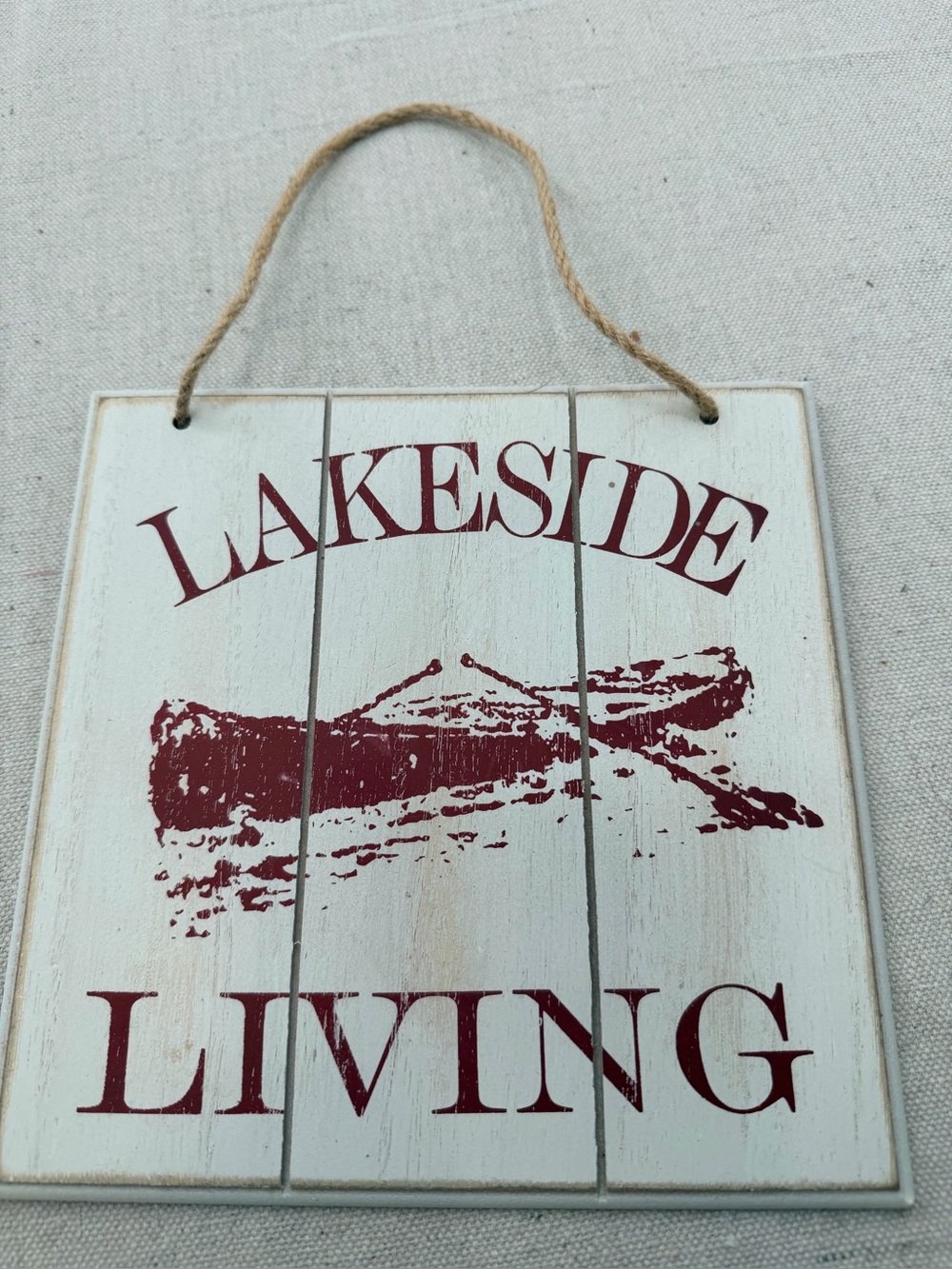 Lakeside Living Canoe Wall Plaque - White and Burgundy
